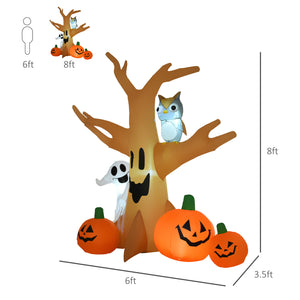 English Elm Homcom 7.5' Lighted Halloween Inflatable Haunted Tree With Owl, Ghost & Pumpkins - Spooky Yard Decor! W2225P229515