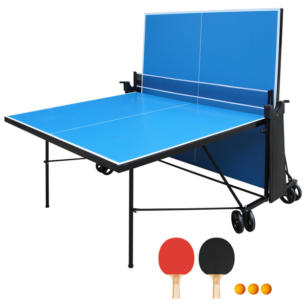 English Elm Offical Regulation Foldable Outdoor Ping Pong Table with Wheels Net Paddles Balls W1408P436372