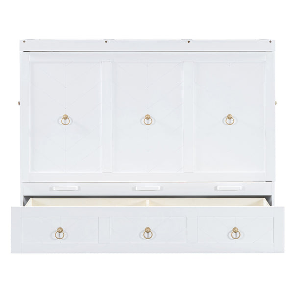 English Elm Queen Murphy Wall Bed with Pull Out Storage Drawer and Built in Usb Charging White LP000428AAK