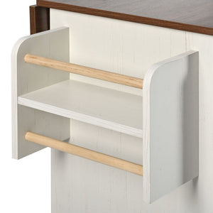 English Elm K&K 55.5" Farmhouse Kitchen Island with Sliding Barn Door, Drop Leaf, Charging Station, Wheels White N707P288229W