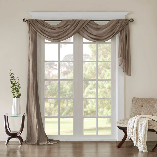 JLA Home Madison Park - Solid Crushed Scarf Sheer Draped Window Accent with Lightweight Texture for Elegant Layering and Easy Install Taupe MP40-4513