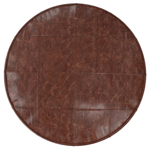 English Elm Connor - Handcrafted 34" Round Leather Pouf Coffee Table In Distressed Brown For Versatile Living Spaces B136P159353