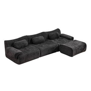 English Elm Modular Chenille Deep Seat Sectional Sofa with Bamboo Frame for Living Room Lounge Black W1829S00071