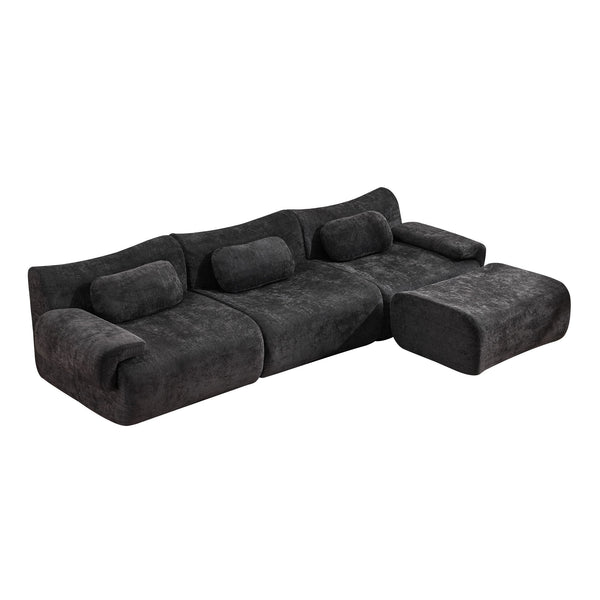 English Elm Modular Chenille Deep Seat Sectional Sofa with Bamboo Frame for Living Room Lounge Black W1829S00071