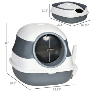 English Elm Easy Clean Enclosed Cat Litter Box with Slide Out Drawer Odor Control Flap Door Gray,White T3971P437245