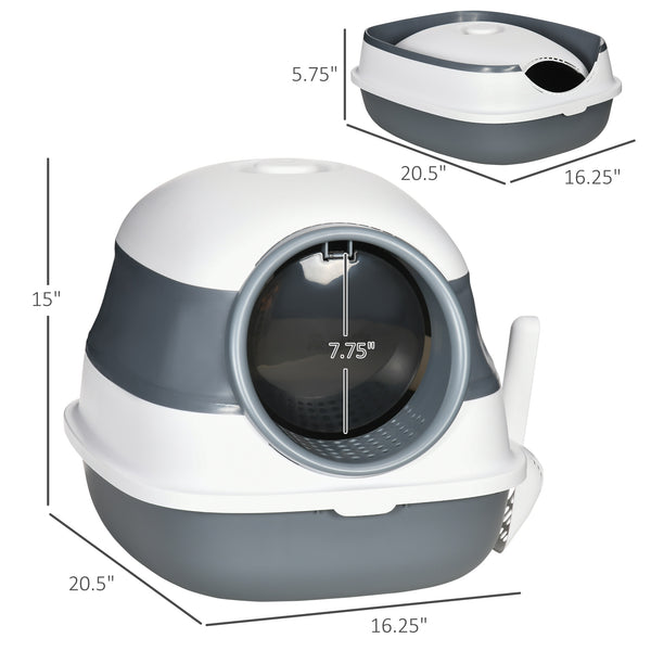 English Elm Easy Clean Enclosed Cat Litter Box with Slide Out Drawer Odor Control Flap Door Gray,White T3971P437245