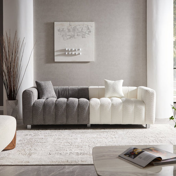 English Elm 87.4'' Bubble Velvet Three Seat Sofa with Metal Legs and Pillows for Modern Living W2795S00004