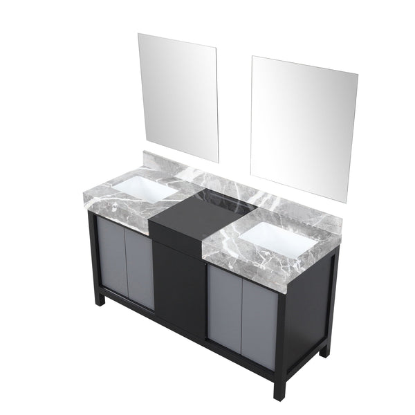 English Elm Black Double Bath Vanity 60” With Castle Grey Marble Top, 2 Mirrors & Ample Storage For Modern Style B2731S01150