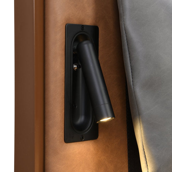 English Elm Christopher Knight Home® - Brown&Gray Leather Full Size Bed With Upholstered Headboard & Adjustable Led Night Lights Included N758D536566D