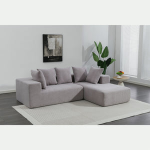 English Elm Full Foam Modular L-shaped Sectional Sofa Flannelette Upholstered with Five Throw Pillows Grey W3326S00023