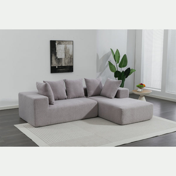 English Elm Full Foam Modular L-shaped Sectional Sofa Flannelette Upholstered with Five Throw Pillows Grey W3326S00023