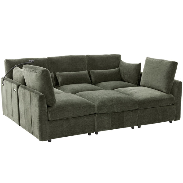 English Elm Modern Modular Sectional Sofa With Usb Ports, Movable Ottoman, And Pillows – Perfect For Living Rooms! N719S002050F