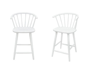 English Elm 2pc White Contemporary Counter Height Stool Chairs with Spindle Back, Ergonomic Curved Seat, Durable Wood Finish — Perfect for Islands and Bars B011P378321