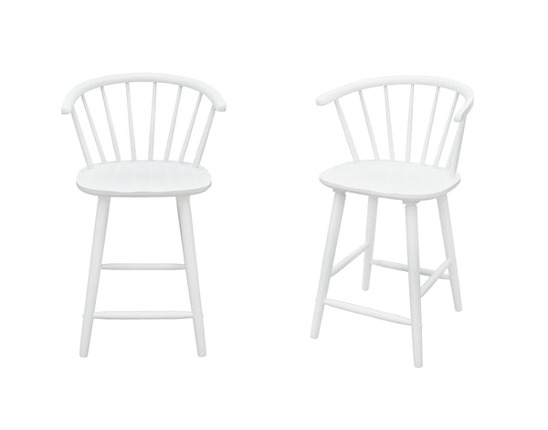 English Elm 2pc White Contemporary Counter Height Stool Chairs with Spindle Back, Ergonomic Curved Seat, Durable Wood Finish — Perfect for Islands and Bars B011P378321