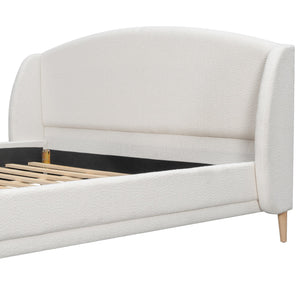 English Elm California King Boucle Wingback Bed Frame Solid Wood Legs Contemporary Bedroom N757P359718K