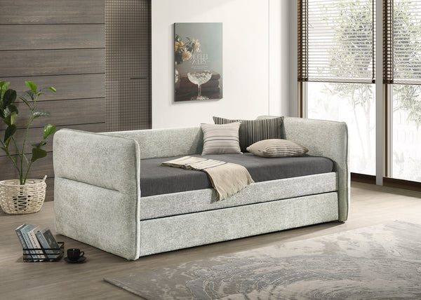 English Elm Luxurious Modern Daybed with Pull-Out Trundle, Button Tufted Upholstery and Nailhead Trim Comfort Elegance Light Gray 41.75 L x 41.63 W x 6.38 H B011S01715