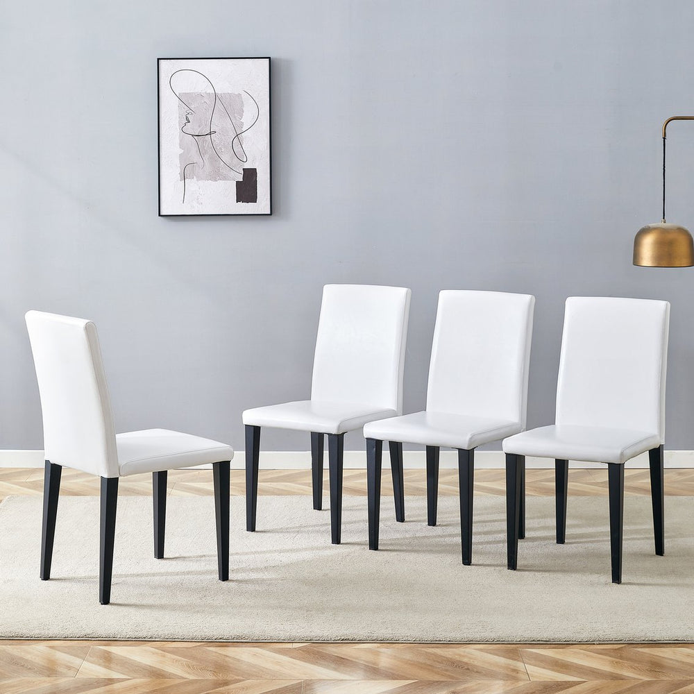 English Elm Set of 4 White Pu Leather Dining Chairs with Black Steel Legs for Modern Interiors W1151P263107