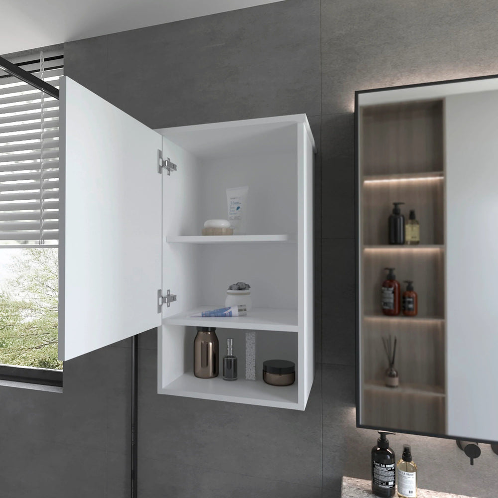 English Elm White Recessed Medicine Cabinet with One Door, Two Shelves + Open Shelf, 28.6"x16.2" White Finish B062P252169