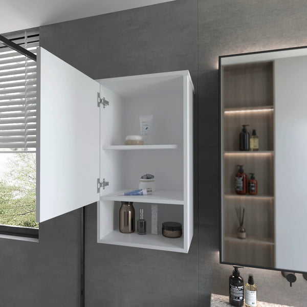 English Elm White Recessed Medicine Cabinet with One Door, Two Shelves + Open Shelf, 28.6"x16.2" White Finish B062P252169