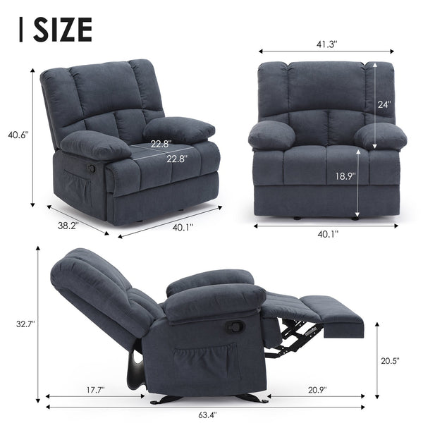English Elm Oversized Rocking Rocker Recliner Chair with Ergonomic Support, Tool-Free 5-Minute Assembly Comfort Dark Gray T3623P380109