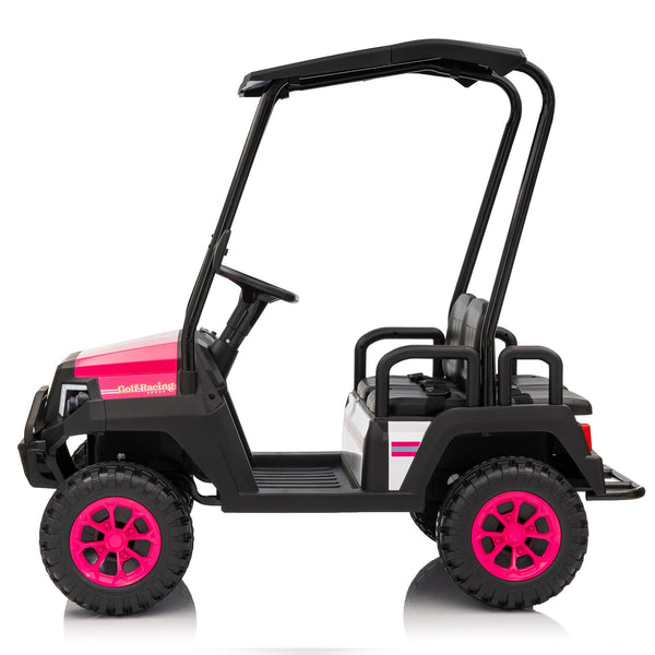 English Elm 24v Kids Electric Ride on Truck Four Seat All Wheel Drive Spring Suspension Sunshade Pink W1578P381257