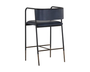 Sunpan Brenan Counter Stool - Elegant Curved Backrest, Unique Faux Leather, Black Metal Frame & Brass Caps Bravo Admiral