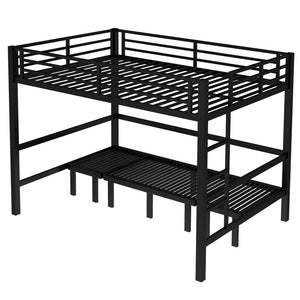 English Elm Queen Metal Bunk Bed - Versatile Queen-Over-Queen With Pull-Out Lower Section & Safety Rails, Black W1580S00208-GIGA