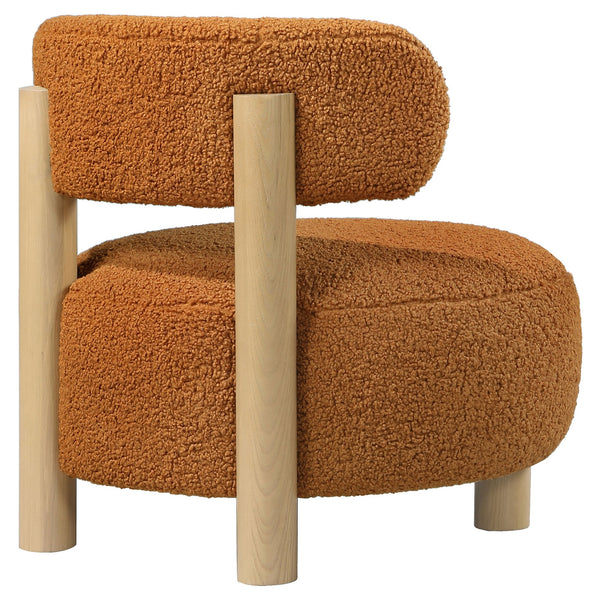 English Elm Modern Boucle Upholstered Barrel Accent Chair with Plush Round Seat, Slim Back & Natural Wood Legs Orange 30.51 L x 30.51 W x 30.1 H B011P308570