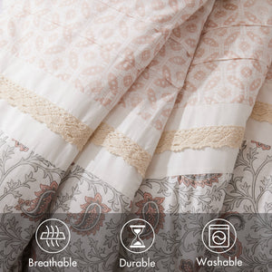English Elm 9 Piece Cotton Percale Comforter Set – Blush Queen Stylish Shabby-Chic Bedding With Decorative Pillows B03597157