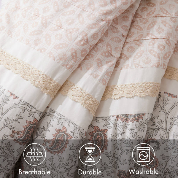 English Elm 9 Piece Cotton Percale Comforter Set – Blush Queen Stylish Shabby-Chic Bedding With Decorative Pillows B03597157