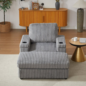 English Elm 42.5-inch corduroy single recliner with cup holder, storage ottoman, plush back pillow for lounging Grey W834P375123