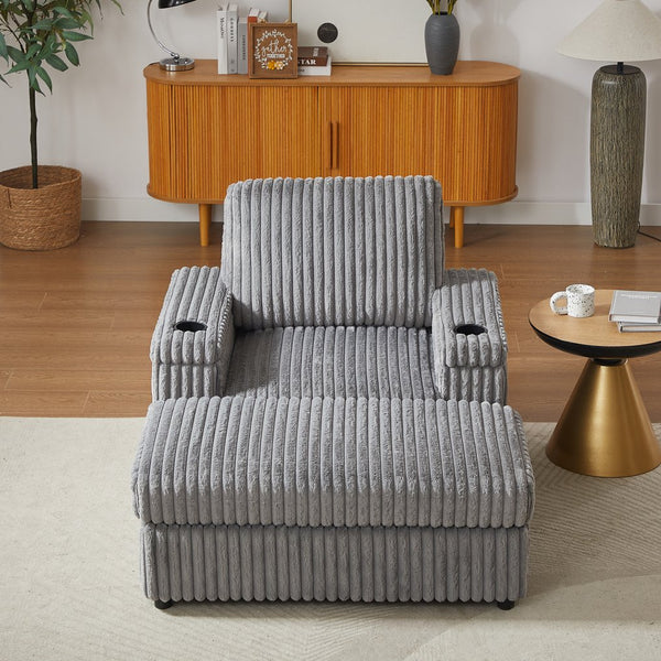 English Elm 42.5-inch corduroy single recliner with cup holder, storage ottoman, plush back pillow for lounging Grey W834P375123