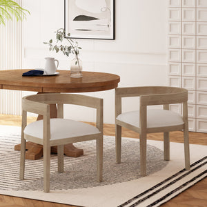 English Elm Dining Arm Chairs Set of 2 Upholstered Tub Style Rubberwood Mid-century Modern Seating N771P388967A