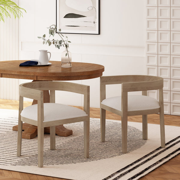 English Elm Dining Arm Chairs Set of 2 Upholstered Tub Style Rubberwood Mid-century Modern Seating N771P388967A