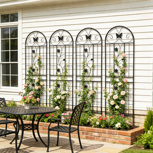 English Elm 4 Pack Powder-coated Metal Garden Trellis Panels Rustproof Climbing Plant Support Outdoor W1586P266748
