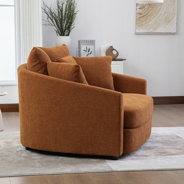 English Elm 56.3'' Oversized Barrel Lounger Chenille Cuddle Chair with Pocket Spring Deep Seat Orange W3118S00036