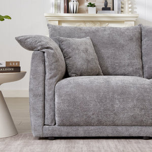 English Elm 98.5" 3-seater sofa with upholstered armrests and plush cushions, modern linen sofa with high weight capacity Grey W1193S00143