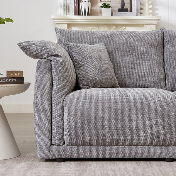 English Elm 98.5" 3-seater sofa with upholstered armrests and plush cushions, modern linen sofa with high weight capacity Grey W1193S00143