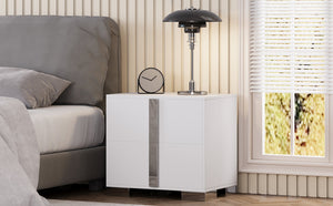 English Elm Modern Two Drawer Nightstand with Slim Metal Legs and Mirrored Bar Handles for Bedroom White W5271P416538