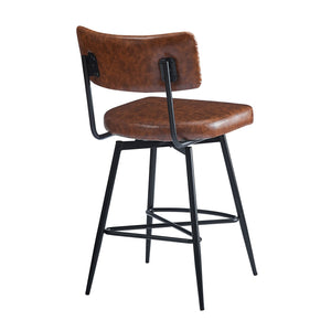 English Elm Christopher Knight Home® - 26''Retro Curved Back Swivel Counter Stools Set of 2 with Bowknot Footrest Smooth PU Leather Comfort Brown PU N780P199991B