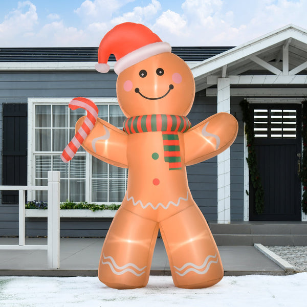 English Elm Homcom 8Ft Inflatable Gingerbread Man With Candy Cane – Led Lights For Festive Outdoor Décor! W2225P249966