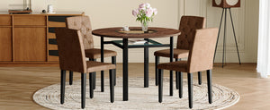 English Elm 42 Inch Round Dining Set Mdf Wood Grain Table with Tufted Suede Chairs for Four W1151S04474