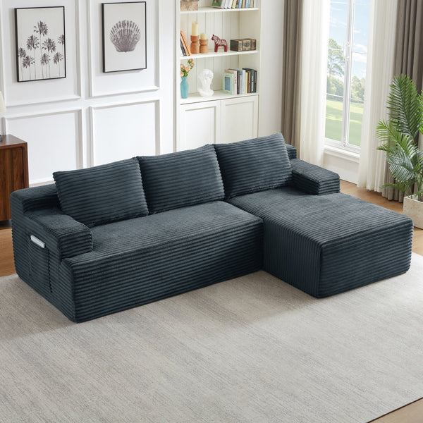 English Elm L-shaped Cloud Sectional Corduroy Sofa Deep Seat Modular Sleeper for Any Living Space W2339P424638