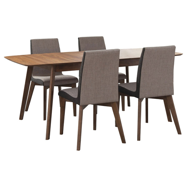 English Elm Lana Mid-Century Natural Walnut 5-Piece Dining Set with Expandable Table & Padded Grey Leatherette Chairs B062S00890