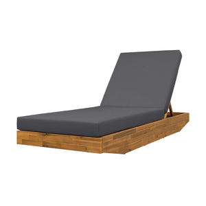 English Elm Boat-shape Acacia Wood Outdoor Chaise Lounge Slatted Teak Finish Poolside Recliner N770P380117T_65429.00CUSHDGRY