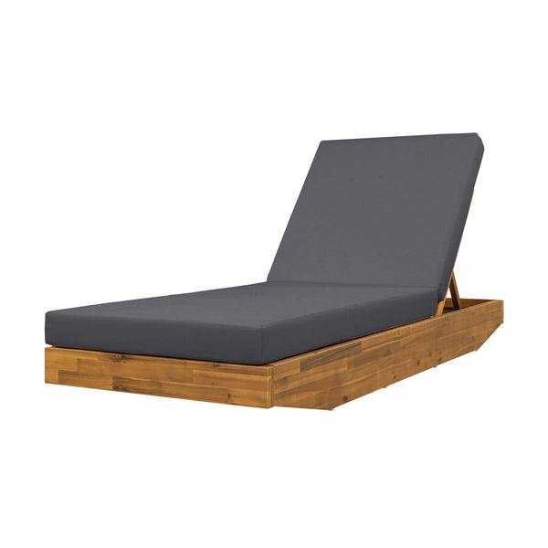 English Elm Boat-shape Acacia Wood Outdoor Chaise Lounge Slatted Teak Finish Poolside Recliner N770P380117T_65429.00CUSHDGRY