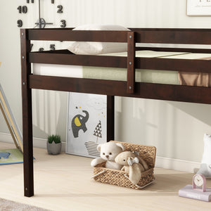 English Elm Solid Twin Loft Bed with Ladder and Reinforced Slats for Storage-Friendly, Space-Saving Bedrooms Espresso W504P190953