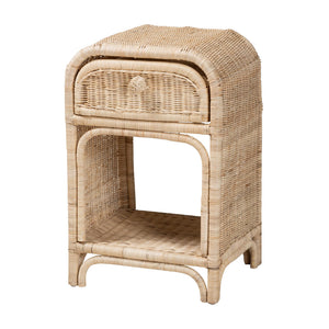 English Elm Modern Woven Rattan Bohemian Nightstand with Drawer and Open Shelf for Bedroom B2750P420374
