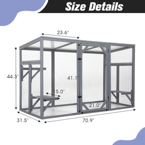 English Elm Outdoor Cedar Cat Enclosure with Polycarbonate Roof Three Platforms and Galvanized Mesh Run W2181P356206