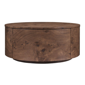 English Elm Burl Veneer Round Coffee Table Swivel Top Two Drawers Walnut Living Room N735P387206D